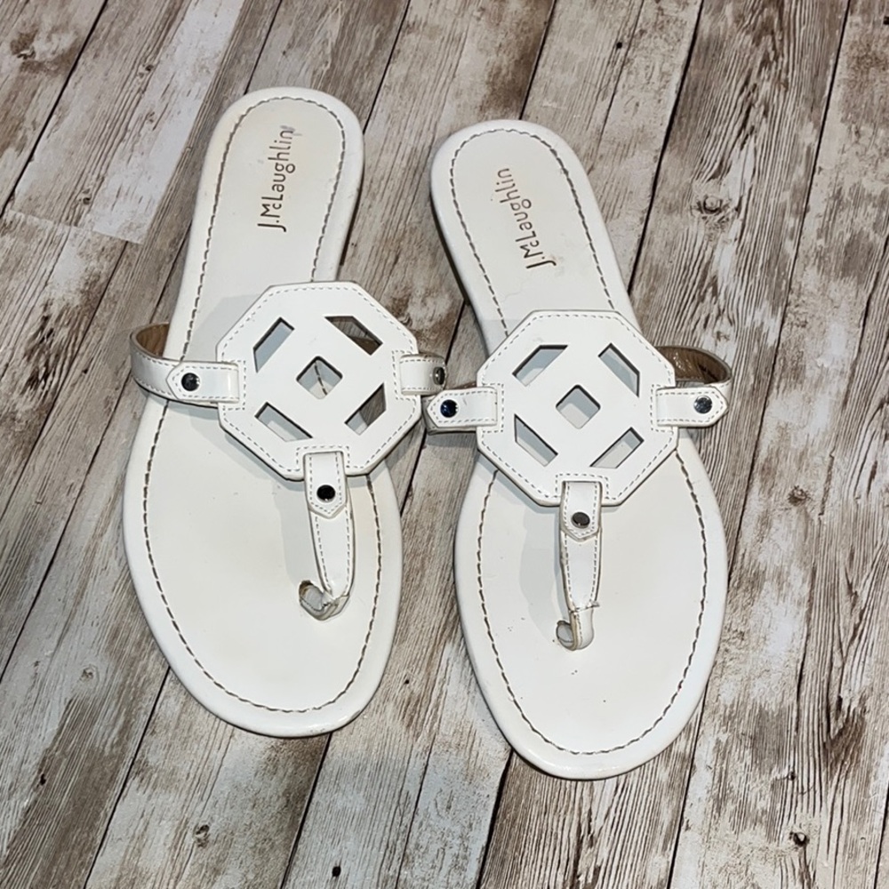 J. McLaughlin Lucy white patent leather  thong Sandals size 10